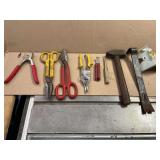 Tin snips, hammer, pry bar, etc.