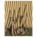 Long handled tools, shovels, hoe, pick, etc.