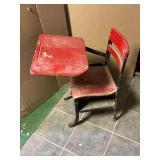 Vintage metal students desk, lamination is separating.