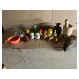 Melmac two handled 4 1/2" W sugar bowl, salt & pepper shakers