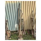Long handled tools, sledge hammer, shovels, pick, etc.