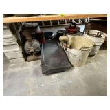 Mechanics creeper, lawn sprinklers, Homelite AP220-1A pump