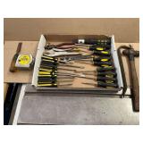 Stanley screwdrivers, locking pliers, tape measure, hammer, etc.