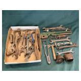 Assortment of vintage tools, combination wrenches, double open end wrenches