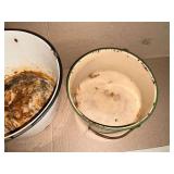 Enamel pans, and bucket