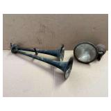 Vintage head light, vintage horn.