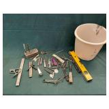 Combination squares, drill bits, levels, feeler gauges, etc.