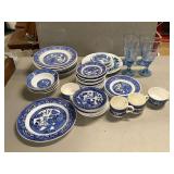 Assortment of blue and white dishware