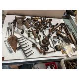 Small tools, hardware, rusty goods, some vintage, ratchet wrench, etc.