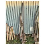 Long handled tools, shovels, rock bar