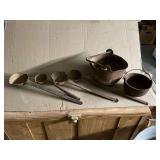 2 cast iron lead melting pots with handle