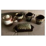USA pottery, mugs, butter dish