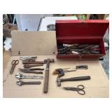 19" tool box, hammers, adjustable wrenches, etc.