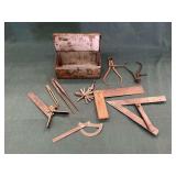 Assortment of vintage measuring tools, calipers, feeler gauges