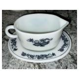 Pyrex Old Town Blue Floral gravy boat and saucer