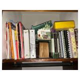 Cookbooks, recipe box, holder