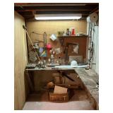 Contents of corner pegboard, 2 metal sawhorses