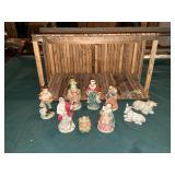 Complete nativity set with handmade manger