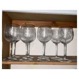 8 etched wineglasses