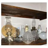 Oil lamps, oil, shades, etc.