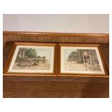 Pair of framed and matted artwork, marked TA