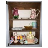 Easter dishes, milk glass egg plate, ceramic cookie jar