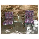 2 metal patio chairs with cushions