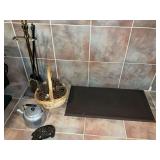 Fireplace tools, tea kettle