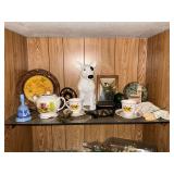 Decorative items, collector plates, gecko, cups and saucers,