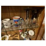 Budweiser stein, coffee mugs, wineglasses