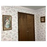 3 framed artwork, women and child with doll