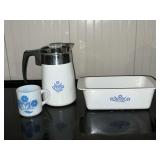 Corningware percolator, loaf pan, mug