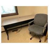 Work table, power strip, chair