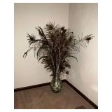 Glass 10" T vase with peacock feathers