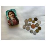 Foreign coins in tin