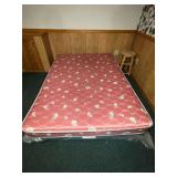 Full size mattress, box springs and wooden stool