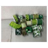 Clovers, green, plaid, polka dot wired decorative ribbons
