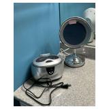 Lighted magnifying mirror and ultrasonic cleaner