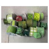 Green, plaid, glitter, polka dots wired decorative ribbon