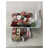 Large assortment of wired decorative Christmas ribbon in tote