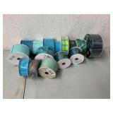 Blue and green wired decorative ribbon