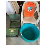 Plastic lawn chair, Bass Pro fishing weigh bag,