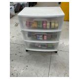 3-drawer storage container with assortment of spring and Easter wired decorative ribbon