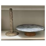 Stone cake stand and paper towel holder
