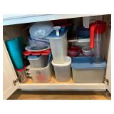 Plasticware, pitchers, cups, salad spinner, canisters, bowls, etc.