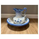 Blue and White ceramic pitcher and blue