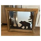 Barn wood framed mirror with bear silhouette