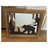 Barn wood framed mirror with bear silhouette