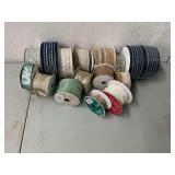 Taupe, linen, soft teal wired decorative ribbon