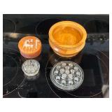 Wexfords birch bowl, glass frogs